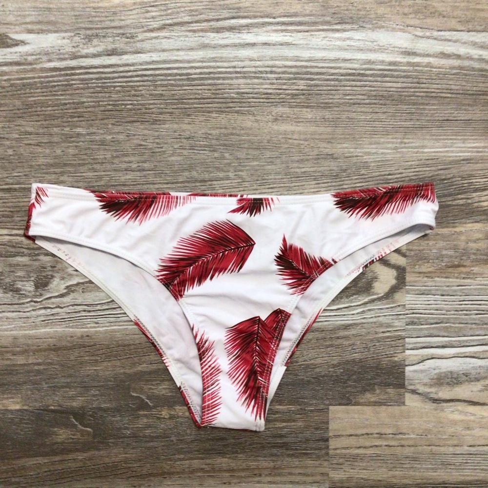 SHEIN White Red Leaf Print Cheeky Bikini Bottoms XL NWOT